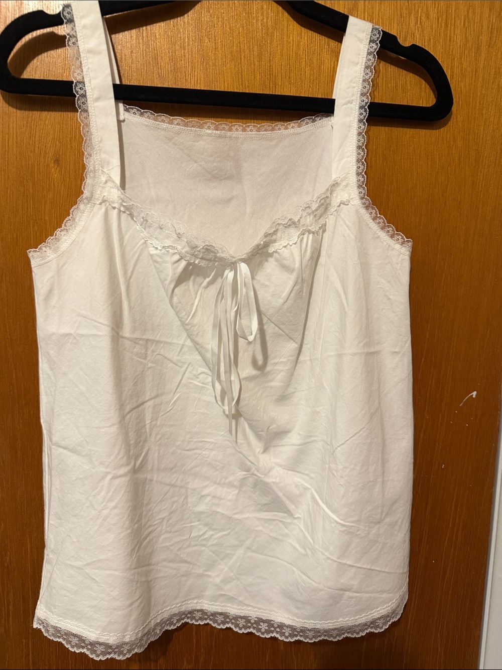St. George White Lace-Trim Sleep Cami with Front Tie